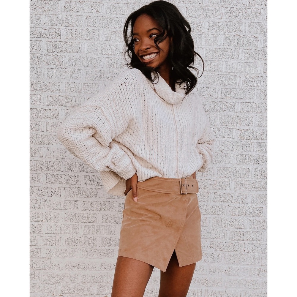 Free People Tan Suede Mini Skirt with Belt